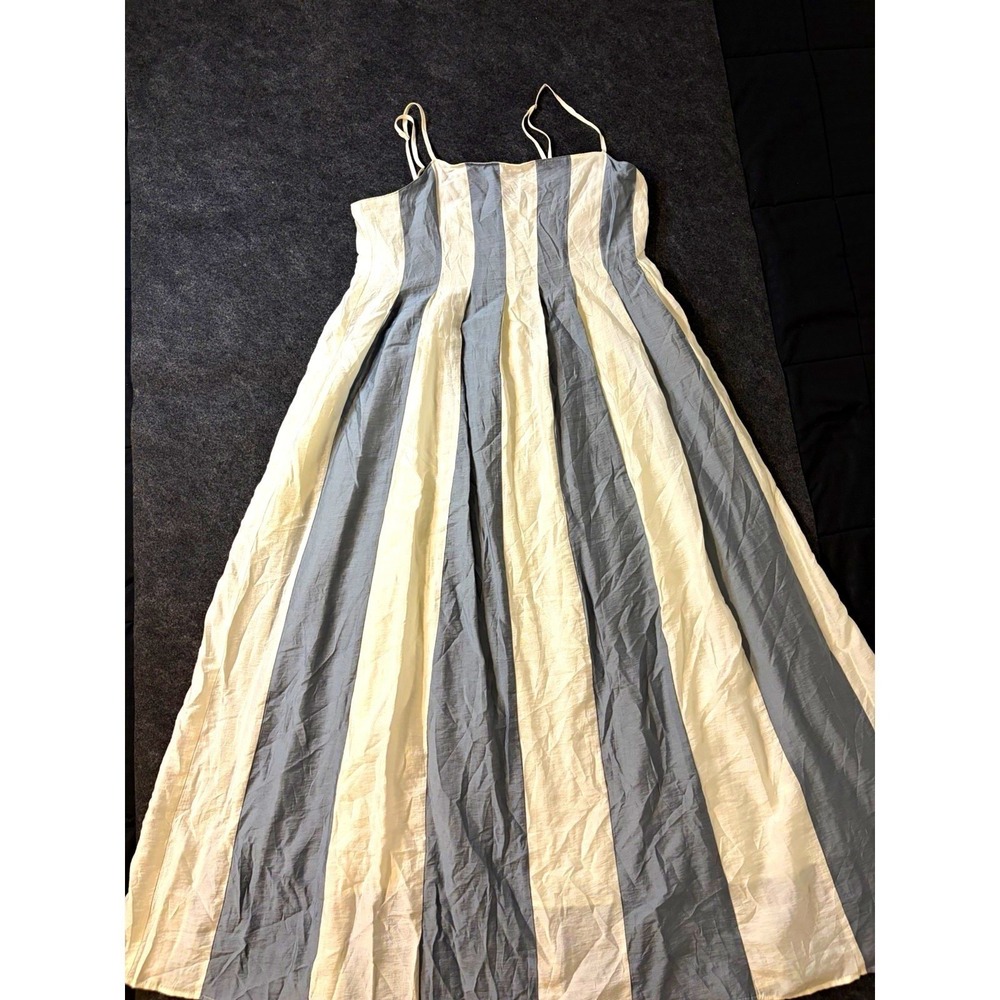 Madewell Blue White Striped Square Neck A-Line Midi Dress Zip Size 6